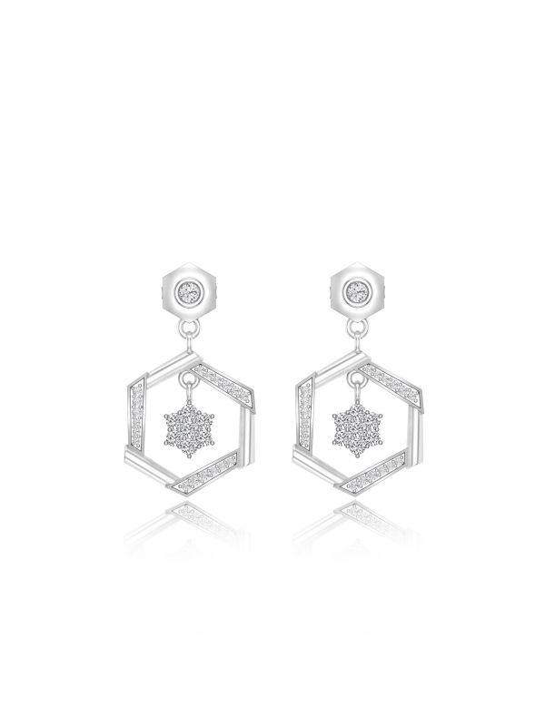 Silgo 925 Sterling Silver Rhodium Plated Cubic Zirconia Dangle Earrings For Women's