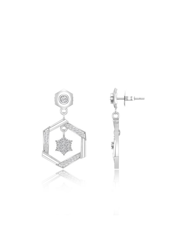 Silgo 925 Sterling Silver Rhodium Plated Cubic Zirconia Dangle Earrings For Women's