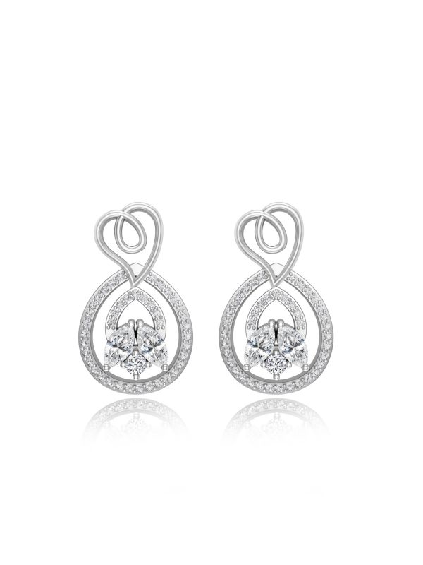 Silgo 925 Sterling Silver Cubic Zirconia Stone Rhodium Plated Women Dangle Earrings