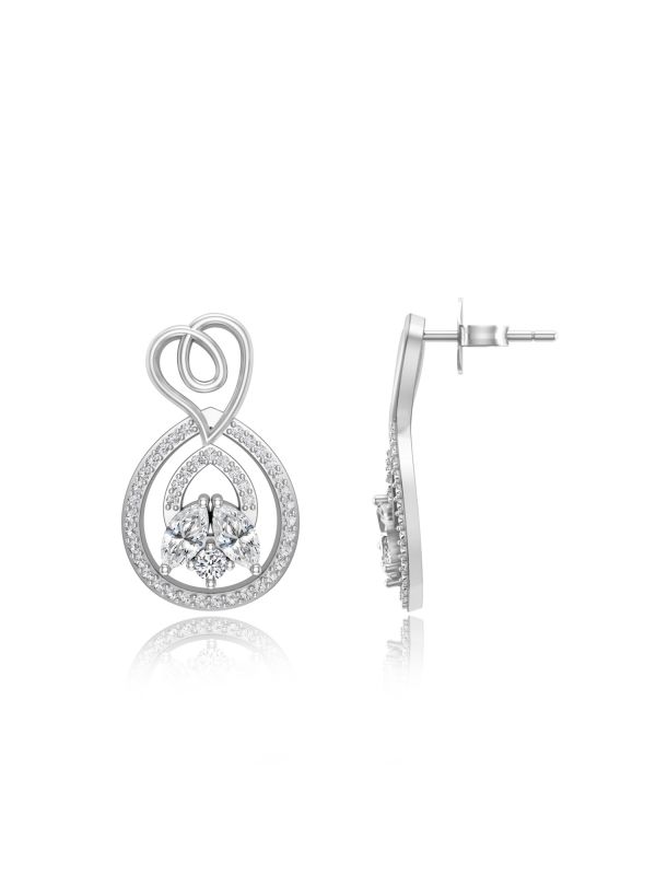 Silgo 925 Sterling Silver Cubic Zirconia Stone Rhodium Plated Women Dangle Earrings