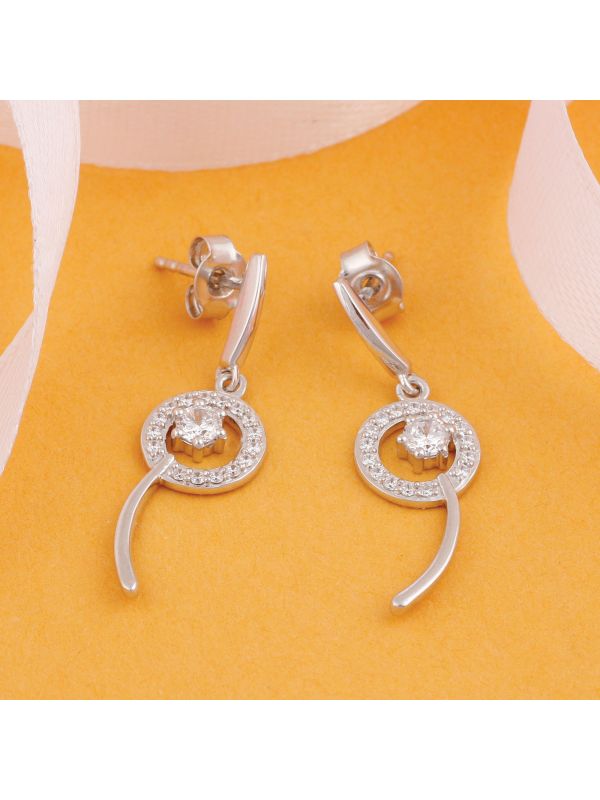 Silgo 925 Sterling Silver Plated Cubic Zirconia Wedding Dangle Earrings For Women