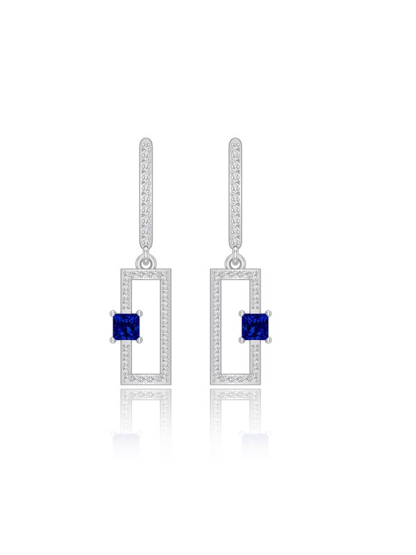 Silgo 925 Sterling Silver Blue Cubic Zirconia Rhodium Plated Women Dangle Earrings