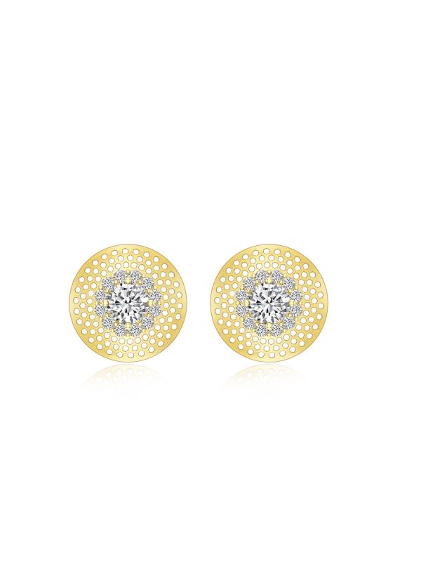 Silgo 925 Sterling Silver Yellow Gold Plated Cubic Zirconia Stud Earrings For Women