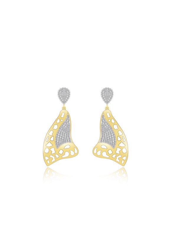 Silgo 925 Sterling Silver Yellow Gold Plated Cubic Zirconia Wedding Earring For Women