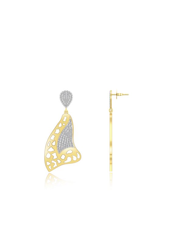 Silgo 925 Sterling Silver Yellow Gold Plated Cubic Zirconia Wedding Earring For Women