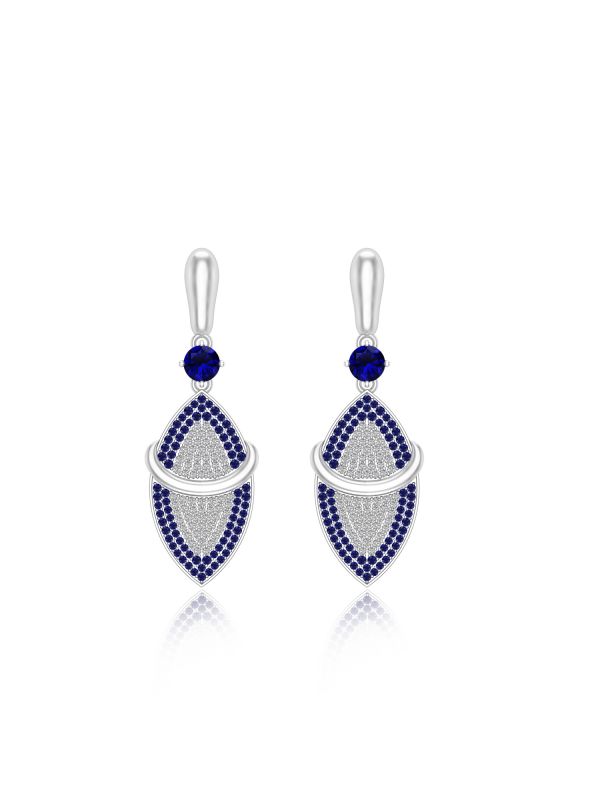 Silgo 925 Sterling Silver Blue Cubic Zirconia Stone Rhodium Plated Anniversary Dangle Earrings