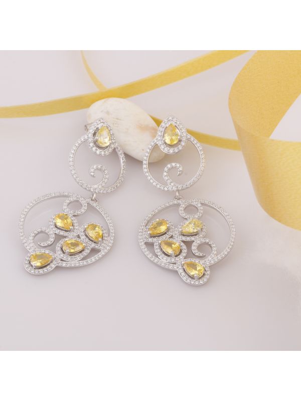 Silgo 925 Sterling Silver Yellow & White Cubic Zirconia Rhodium Plated Women Dangle Earring