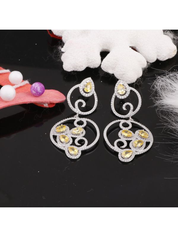 Silgo 925 Sterling Silver Yellow & White Cubic Zirconia Rhodium Plated Women Dangle Earring