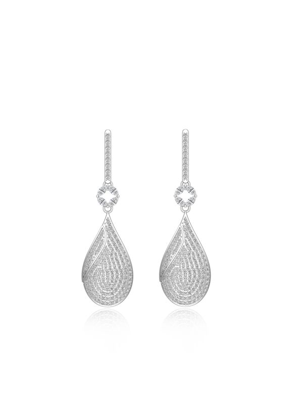 Silgo 925 Sterling Silver Cubic Zirconia Sterling Silver Drop Shape Dangle Earrings For Women