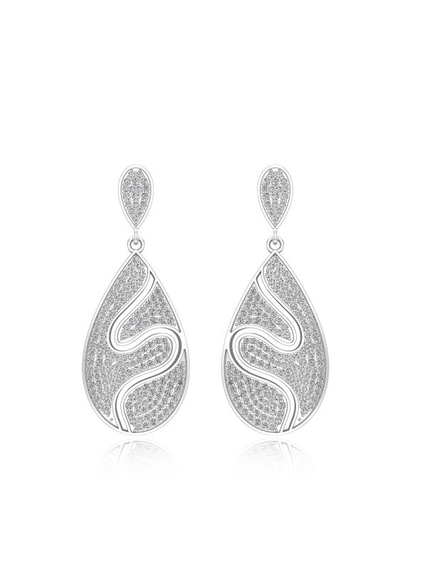Silgo 925 Sterling Silver Rhodium Plated Cubic Zirconia Women Dangle Drop Earrings