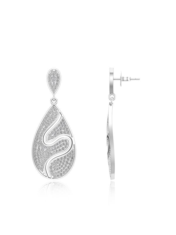 Silgo 925 Sterling Silver Rhodium Plated Cubic Zirconia Women Dangle Drop Earrings