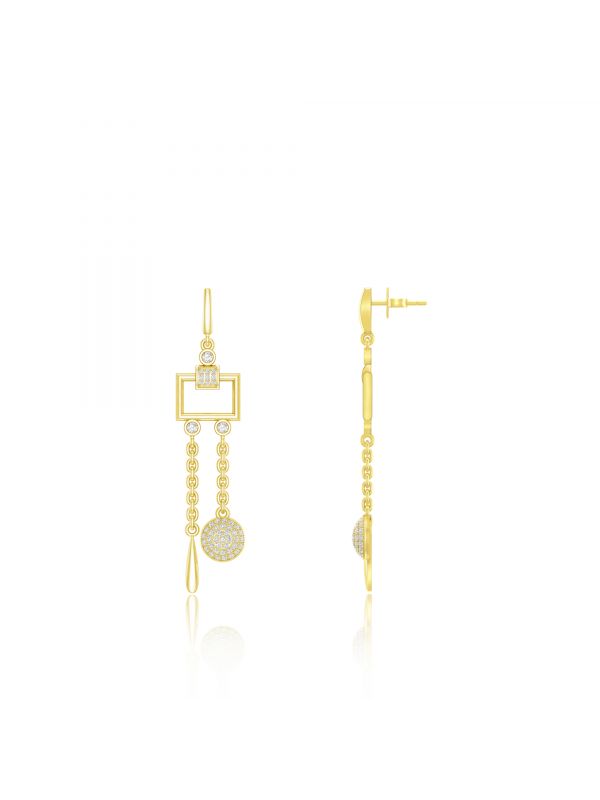 Silgo 925 Sterling Silver Yellow Gold Plated Cubic Zirconia Dangle Earrings For Women Jewellry