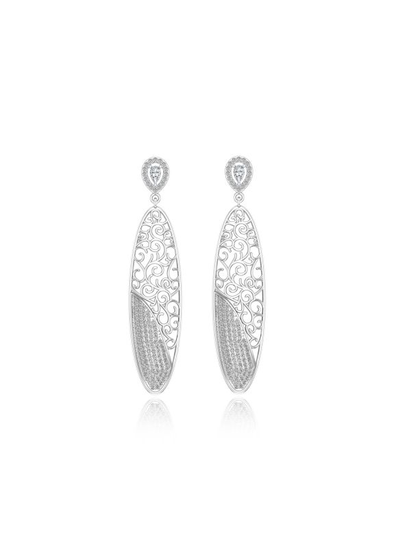 Silgo 925 Sterling Silver Rhodium Plated Cubic Zirconia Dangle Earrings For Women