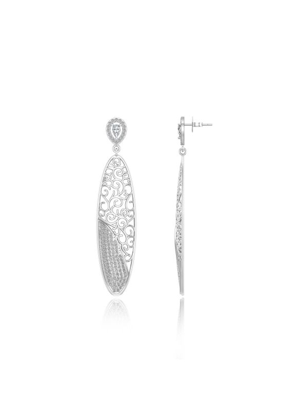 Silgo 925 Sterling Silver Rhodium Plated Cubic Zirconia Dangle Earrings For Women