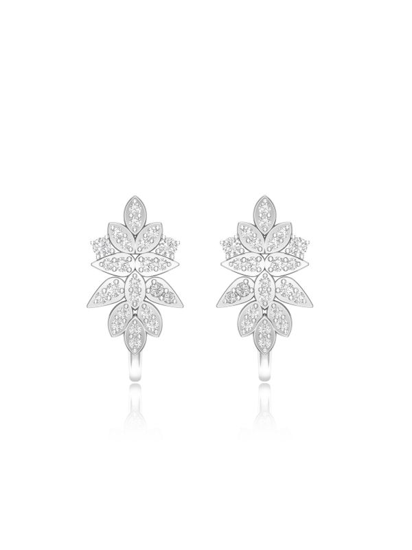 Silgo 925 Sterling Silver Cubic Zirconia Rhodium Plated Flower Design Stud Earrings For Women