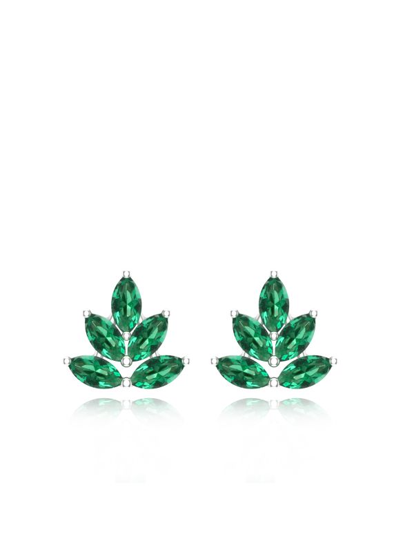 Silgo 925 Sterling Silver Green Cubic Zirconia Rhodium Plated Women Stud Earrings