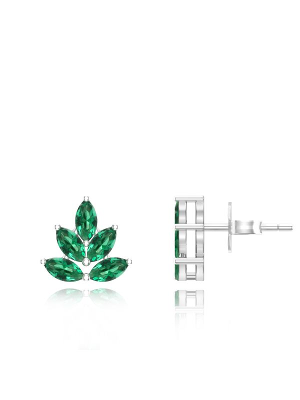 Silgo 925 Sterling Silver Green Cubic Zirconia Rhodium Plated Women Stud Earrings