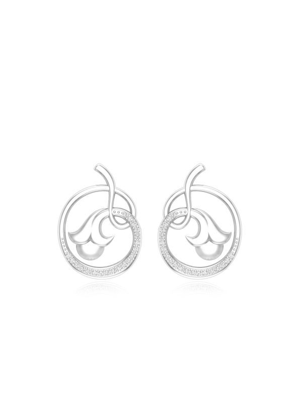 Silgo 925 Sterling Silver Rhodium Palted White Cubic Zirconia Stud Earrings For Women