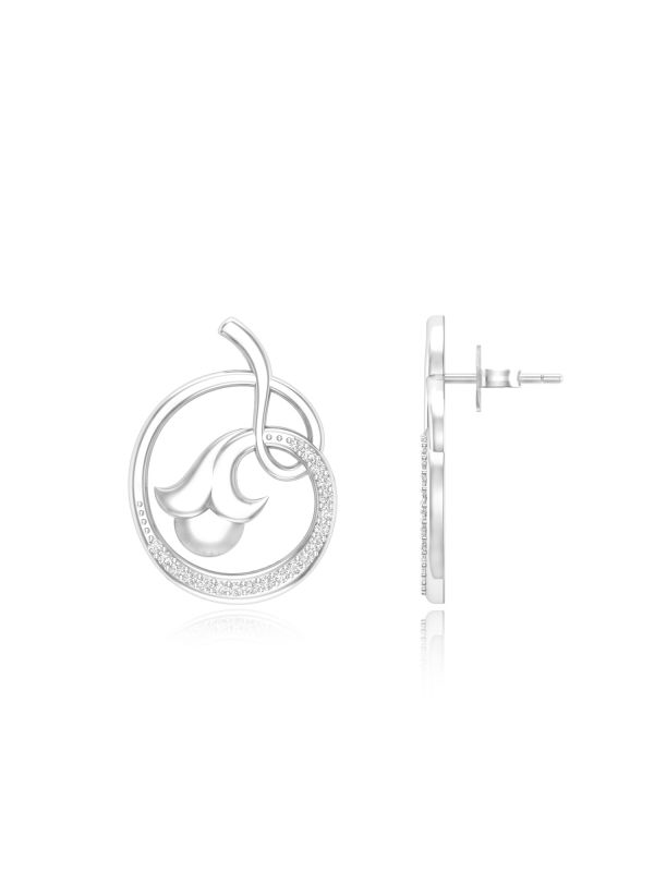Silgo 925 Sterling Silver Rhodium Palted White Cubic Zirconia Stud Earrings For Women