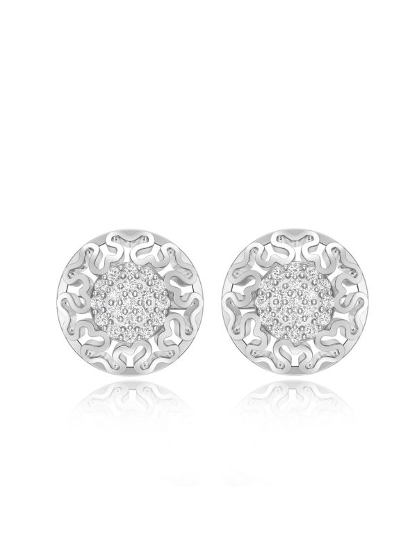Silgo 925 Sterling Silver Rhodium Plated Cubic Zirconia Round Shape Stud  Earrings For Women