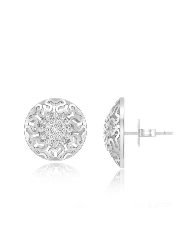 Silgo 925 Sterling Silver Rhodium Plated Cubic Zirconia Round Shape Stud Earrings For Women