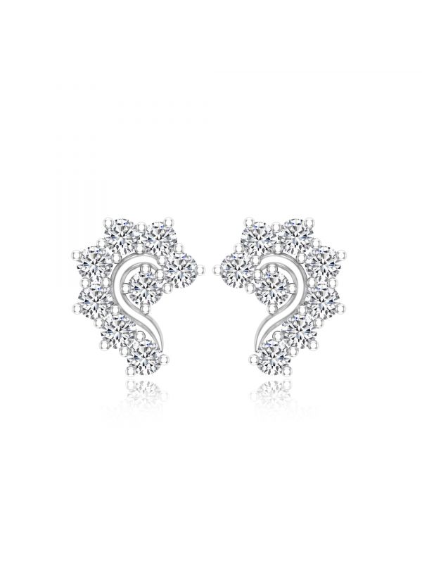 Silgo 925 Sterling Silver Cubic Zirconia Rhodium Plated Stud Earrings For Women