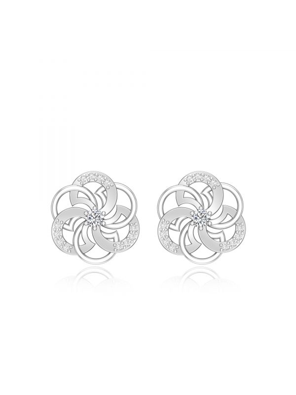 Silgo 925 Sterling Silver Cubic Zirconia Stone Rhodium Plated Stud Earrings For Girls