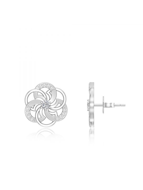 Silgo 925 Sterling Silver Cubic Zirconia Stone Rhodium Plated Stud Earrings For Girls