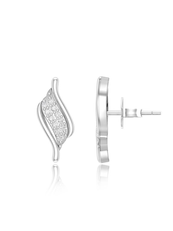 Silgo 925 Sterling Silver Rhodium Plated Cubic Zirconia Women Stud Earrings Gift For Her