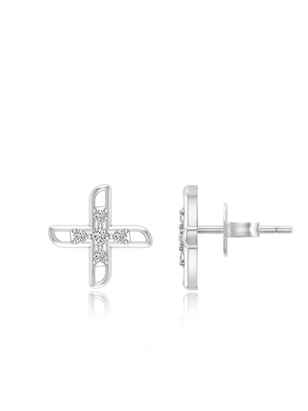 Silgo 925 Sterling Silver Cubic Zirconia Rhodium Plated Stud Earrings For Women