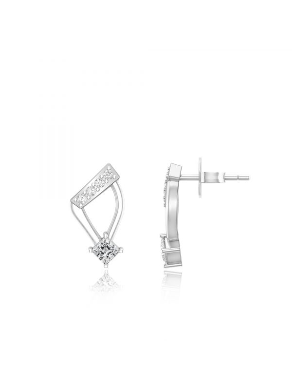 Silgo 925 Sterling Silver Rhodium Plated Cubic Zirconia Stud Earrings For Women