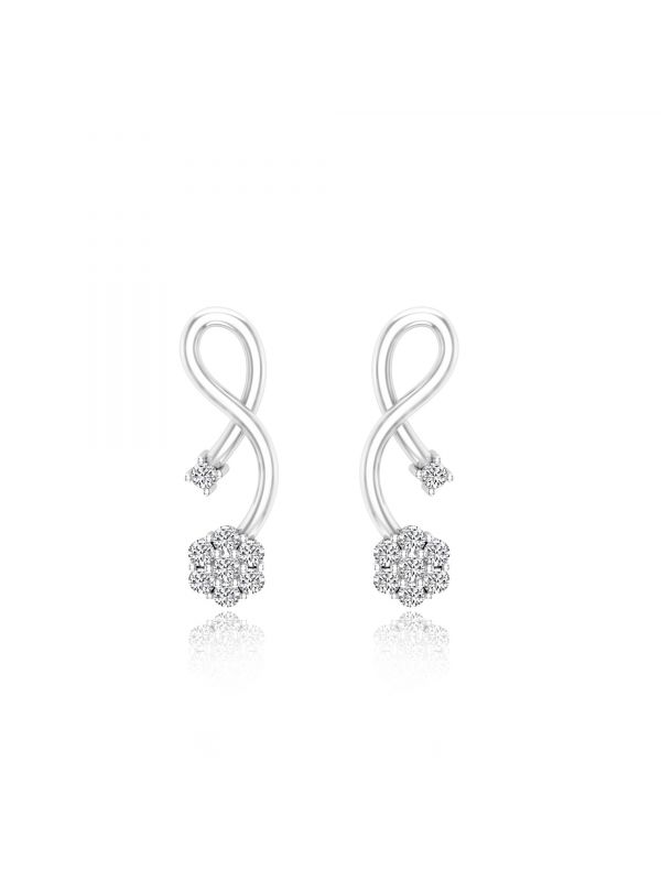 Silgo 925 Sterling Silver Rhodium Cubic Zirconia Plated Stud Earrings For Women