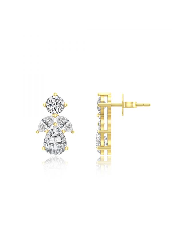 Silgo 925 Sterling Silver Cubic Zirconia Yellow Gold Plated Stud Earrings For Women