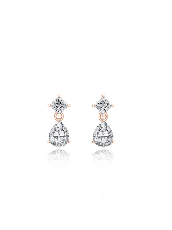 Silgo 925 Sterling Silver Cubic Zirconia Rose Gold Plated Stud Earrings For Girls