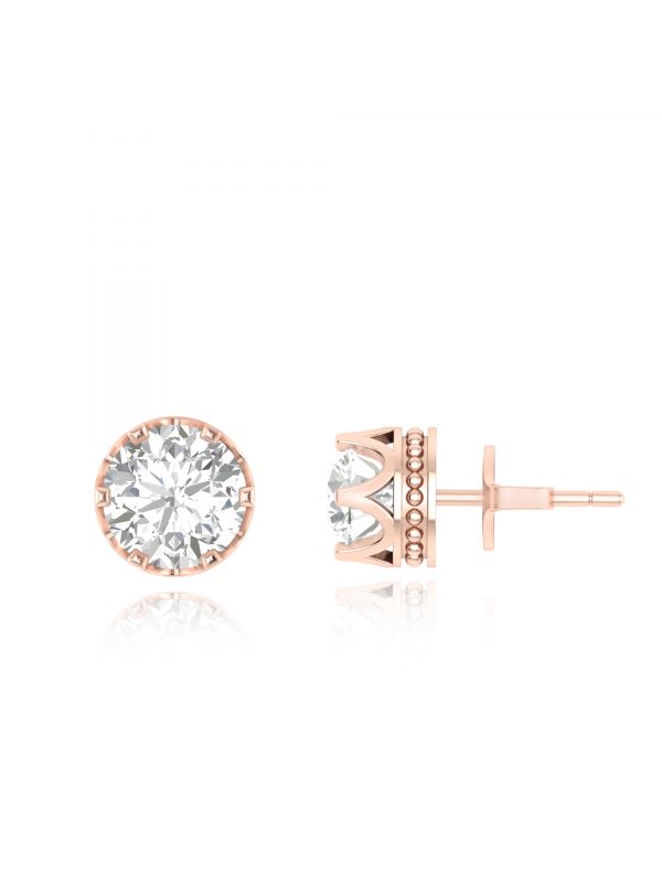 Silgo 925 Sterling Silver Round Cubic Zirconia Rose Gold Plated Stud For Women