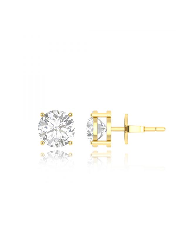 Silgo 925 Sterling Silver Yellow Gold Plated Cubic Zirconia Round Stud Earrings For Women