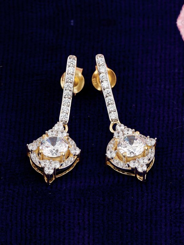 Silgo 925 Sterling Cubic Zirconia Yellow Gold Plated Dangle Earrings Silver Jewellry 