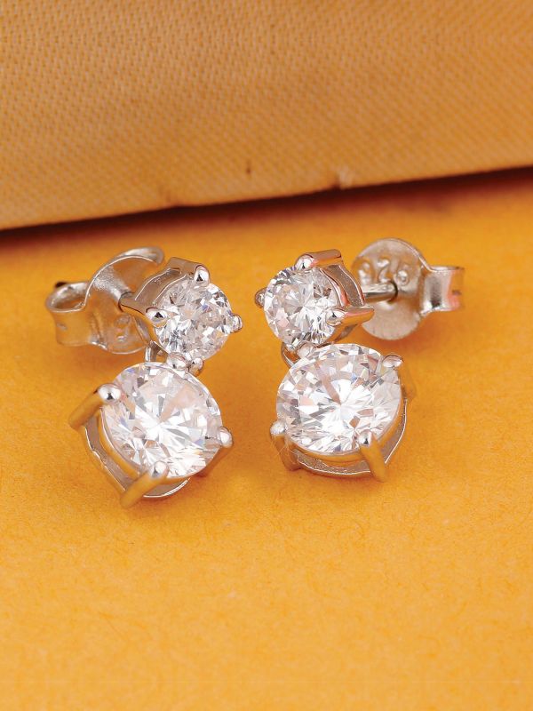 Silgo 925 Sterling Silver Rhodium Plated Cubic Zirconia Earrings For Women