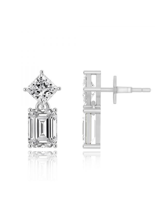 Silgo 925 Sterling Silver Cubic Zirconia Rhodium Plated Women Dangle Earrings