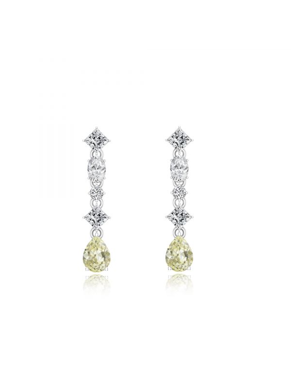 Silgo 925 Sterling Silver Yellow Cubic Zirconia Rhodium Women Dangle Earrings