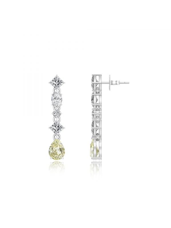 Silgo 925 Sterling Silver Yellow Cubic Zirconia Rhodium Women Dangle Earrings