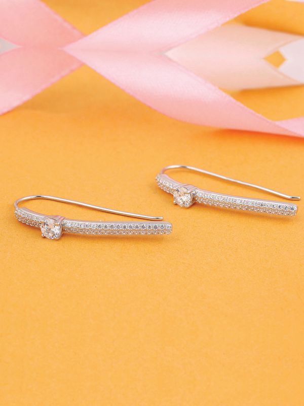 Silgo 925 Sterling Silver Rhodium Plated Cubic Zirconia Hook Wire Earrings For Women