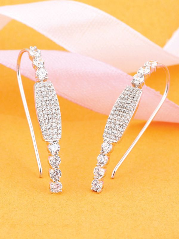 Silgo 925 Sterling Silver Rhodium Plated Cubic Zirconia Hook Wire Earrings