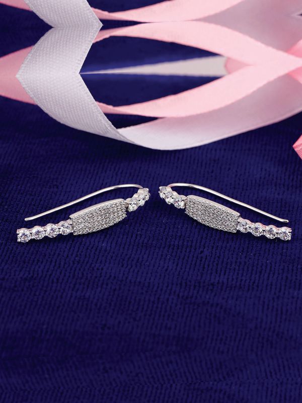 Silgo 925 Sterling Silver Rhodium Plated Cubic Zirconia Hook Wire Earrings