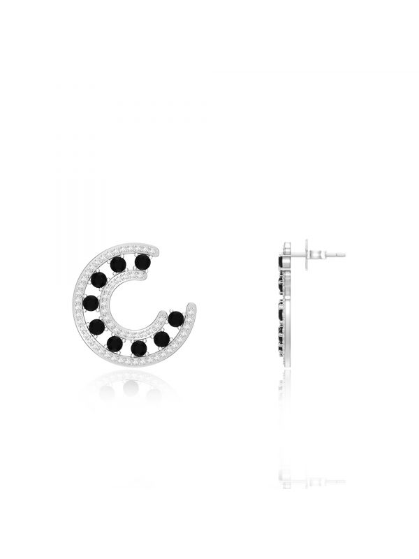 Silgo 925 Sterling Silver Black Cubic Zirconia Rhodium Plated Stud Earrings For Women