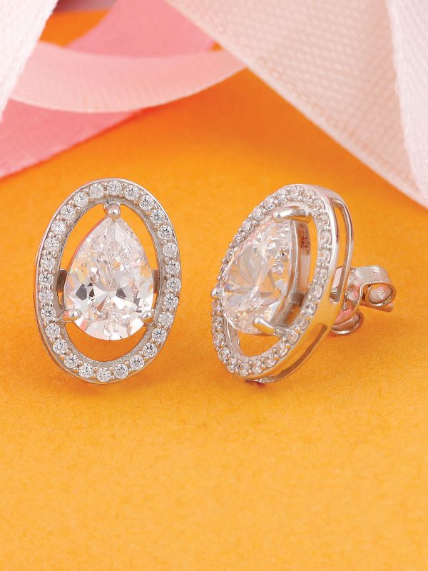 Silgo 925 Sterling Silver Rhodium Plated Cubic Zirconia Stud Earrings For Women