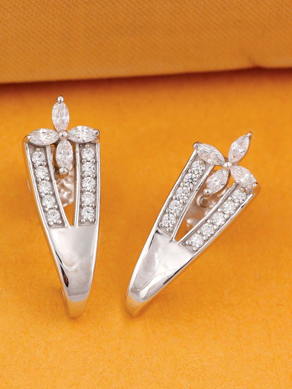 Silgo 925 Sterling Silver Cubic Zirconia Rhodium Plated Stud Women Earrings