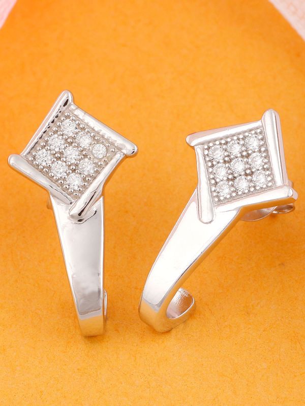 Silgo 925 Sterling Silver Cubic Zirconia Rhodium Plated Casual Stud Earrings