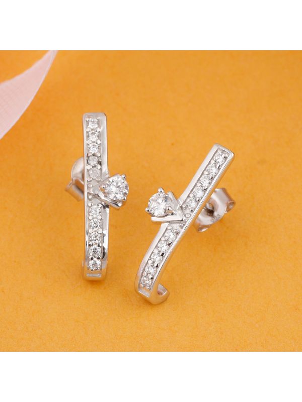 Silgo 925 Sterling Silver White Cubic Zirconia Rhodium Plated Women Stud Earrings