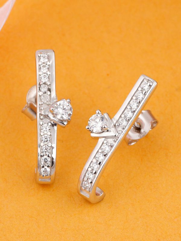 Silgo 925 Sterling Silver White Cubic Zirconia Rhodium Plated Women Stud Earrings